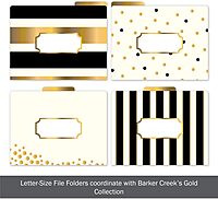 BARKER CREEK Designer File Folders Set of 12, Gold, Multi-Design Set with Gold on Outside, Cream on Inside, Letter-Size 1/3 Cut Tabs, Pack of 12 (1337) 12pt Cardstock