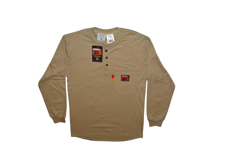 Henley Welding Work Shirt KHAKI Long Sleeve T-Shirt Mens (Small, KHAKI)