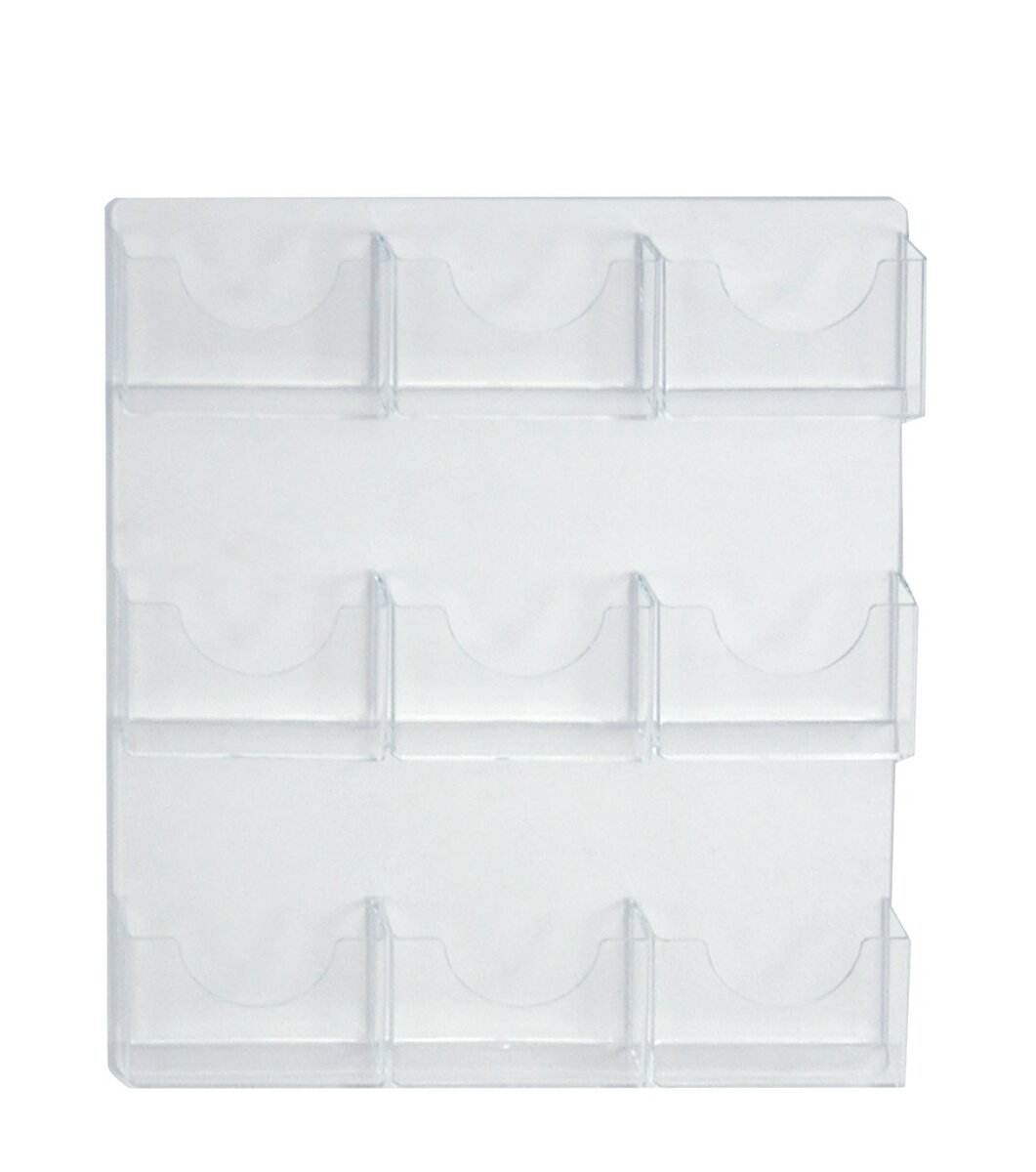 Azar Displays 9-Pocket Wall-Mount Bifold Brochure Holders, 24inH x 19-1/2inW x 1-3/4inD, Clear, Pack Of 2 Holders