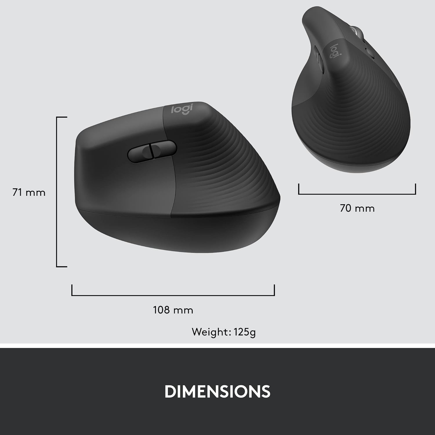 Logitech Lift for Business, Vertical Ergonomic Mouse, Wireless, Bluetooth or Secured Logi Bolt USB, Quiet clicks