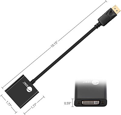 SIIG DisplayPort to DVI Adapter - Male to Female DP to DVI Cable Converter for DisplayPort Enabled Computer Systems