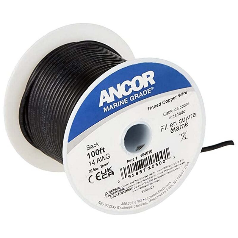 Ancor 116010 Tinned Copper Battery Cable, 1/0 AWG (50mm2), Black - 100ft