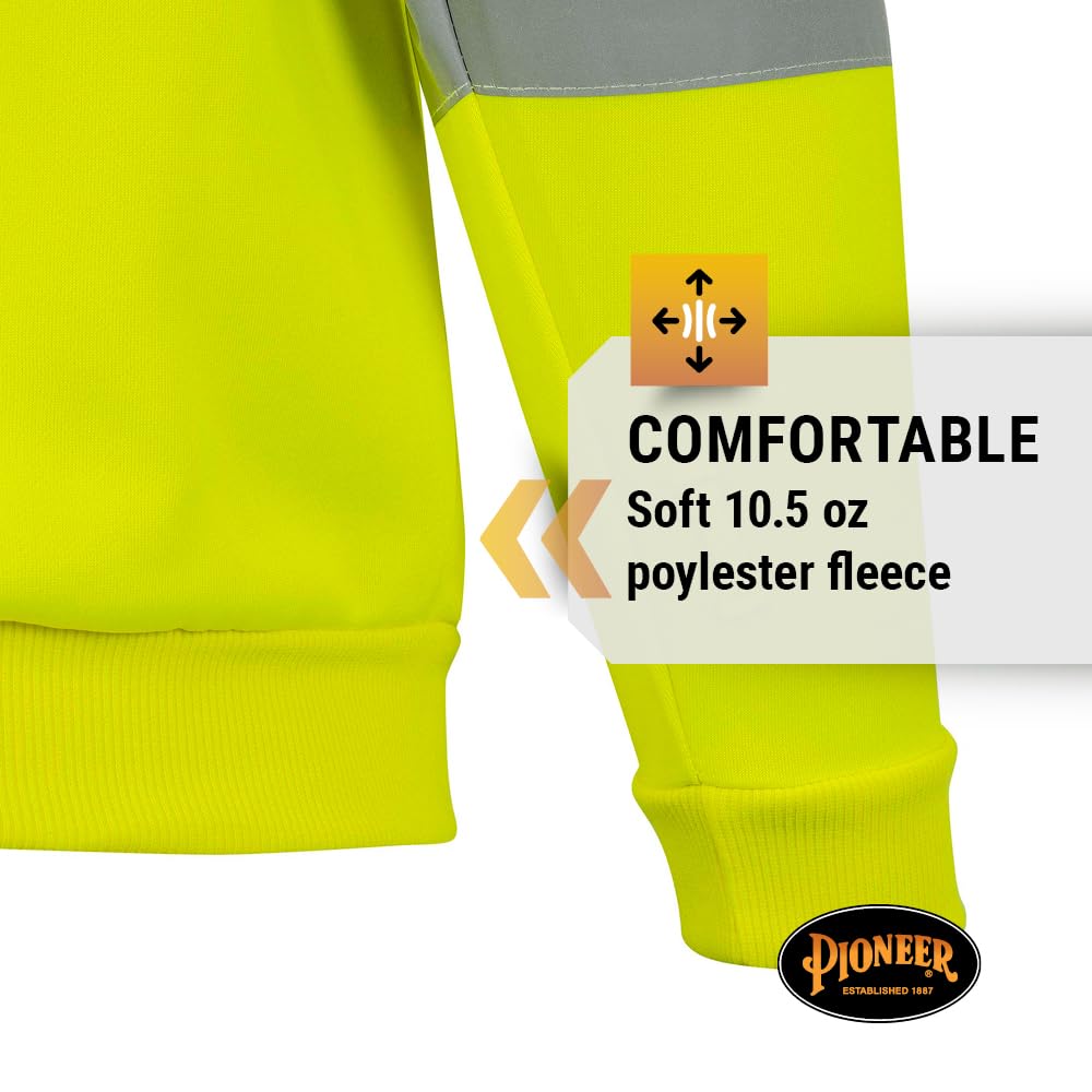 Pioneer High Visibility Safety Hoodie – Reflective Hi Vis Sweatshirt Jacket with Zipper, Pockets – Polyester Fleece