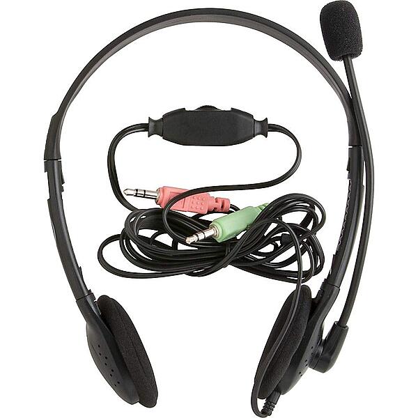 Compucessory Lightweight Stereo Headphones with Mic - Stereo - Mini-phone (3.5mm) - Wired - 32 Ohm - 20 Hz - 15154