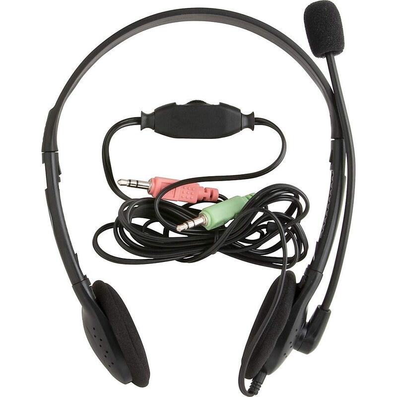 Compucessory Lightweight Stereo Headphones with Mic - Stereo - Mini-phone (3.5mm) - Wired - 32 Ohm - 20 Hz - 15154