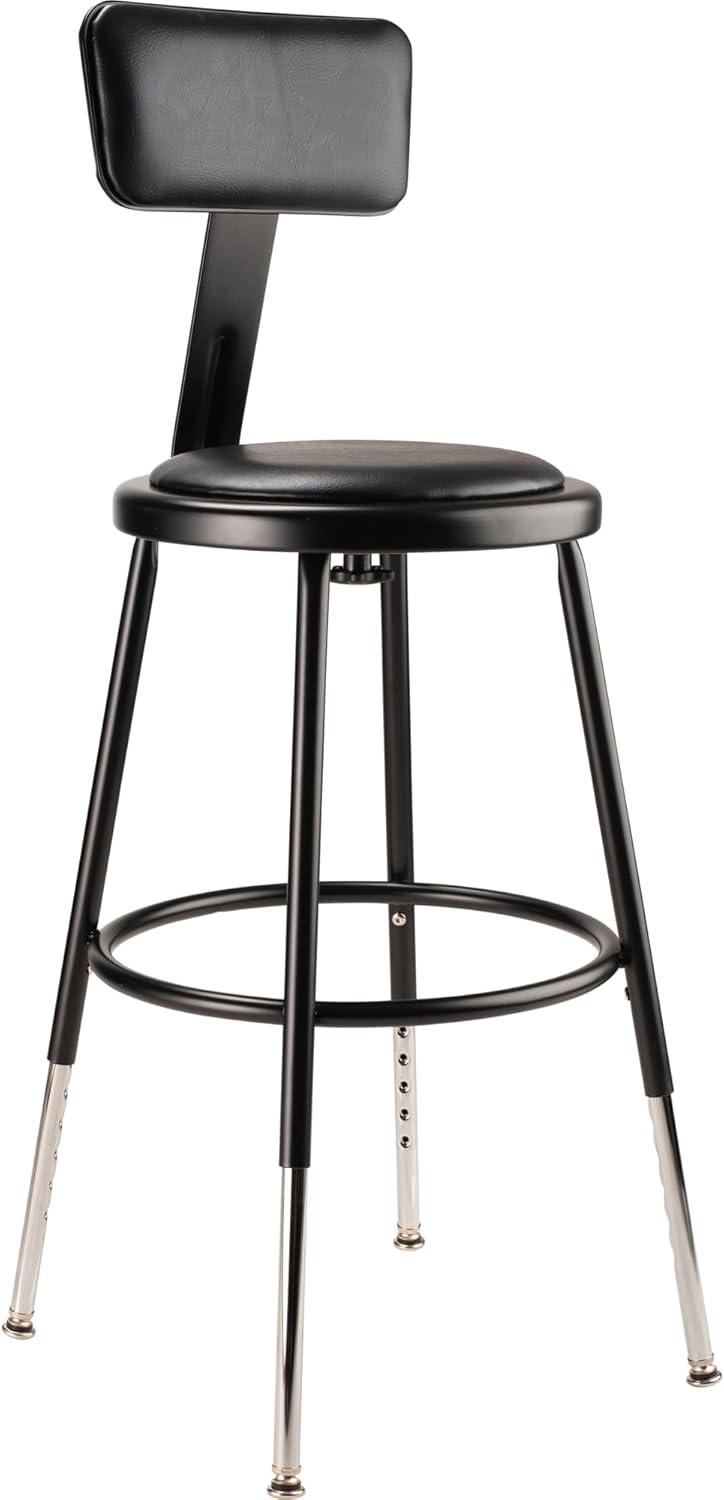 NPS 19"-27" Height Adjustable Heavy Duty Vinyl Padded Steel Stool with Backrest