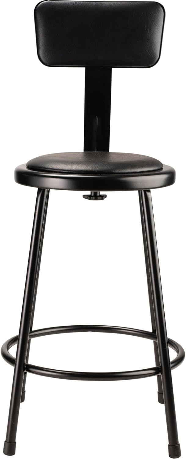 National Public Seating 6400 Vinyl Task Stool, With Backrest, 37in-39inH, Black