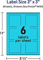 Avery Printable Square Labels, Sure Feed Technology, 3" x 3", Bright Blue Labels, Print-to-The-Edge, Laser/Inkjet Printable, 60 Total, Great for Jars and Packaging 60 labels