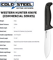 Cold Steel 6" Western Hunter Knife Durable German 4116 Stainless Steel Fixed Blade Knife with Ergonomic Kray-Ex Handle Ideal