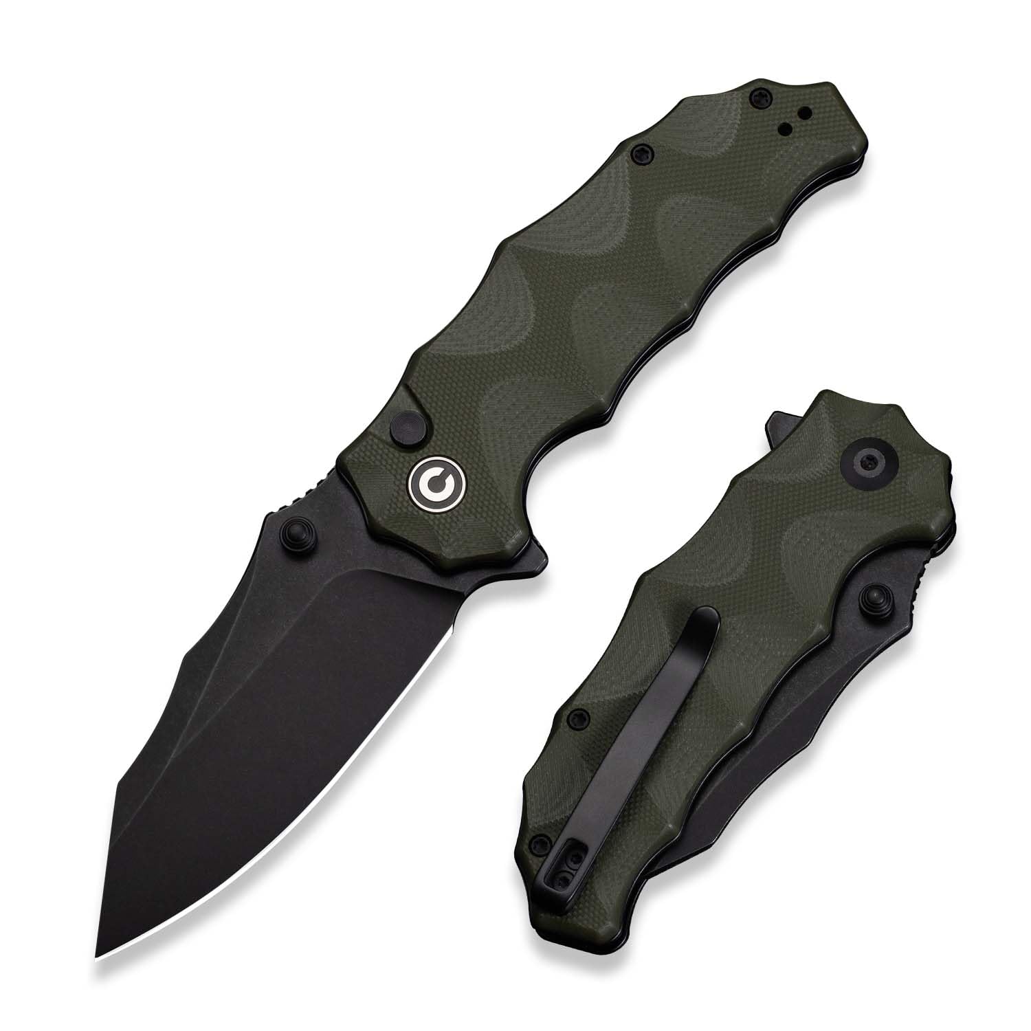 Natterjack Flipper & Thumb Stud & Button Lock Knife Milled OD Green G10 Handle