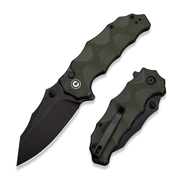 Natterjack Flipper & Thumb Stud & Button Lock Knife Milled OD Green G10 Handle