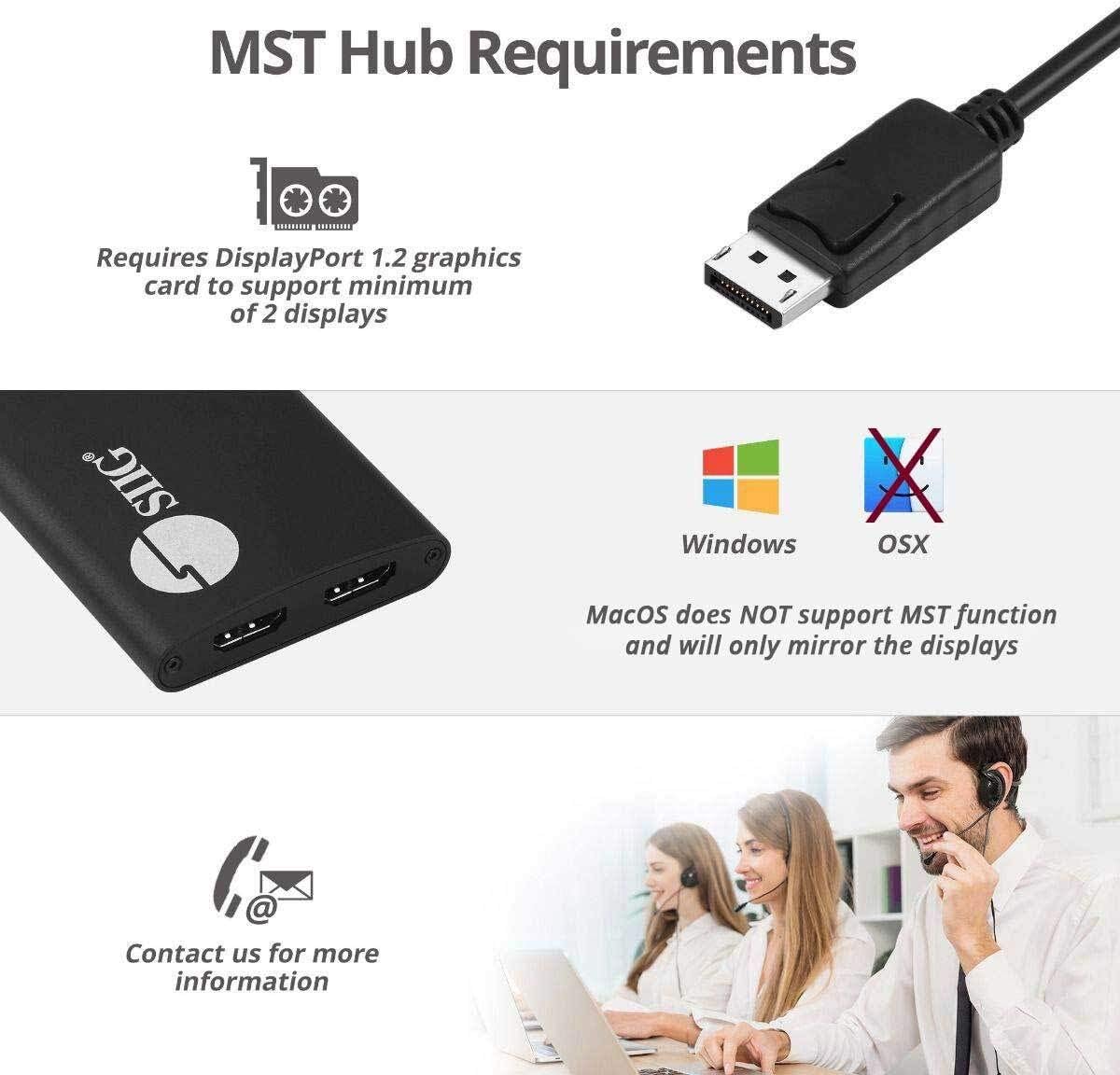 SIIG DisplayPort MST Hub Splitter (Multi-Stream Transport)