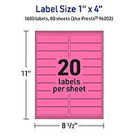 Avery Printable Rectangle Labels, Sure Feed Technology, 1" x 4", Bright Pink