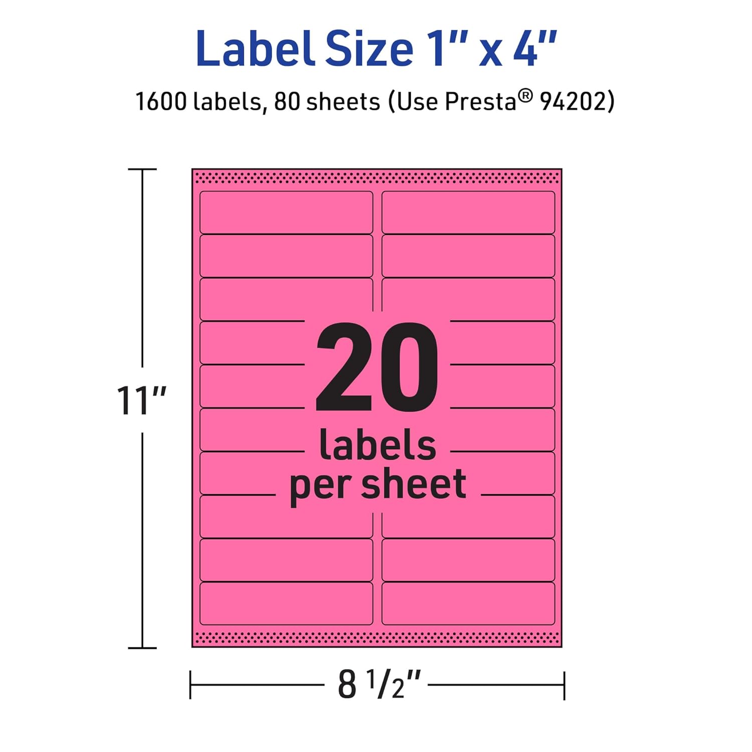 Avery Printable Rectangle Labels, Sure Feed Technology, 1" x 4", Bright Pink