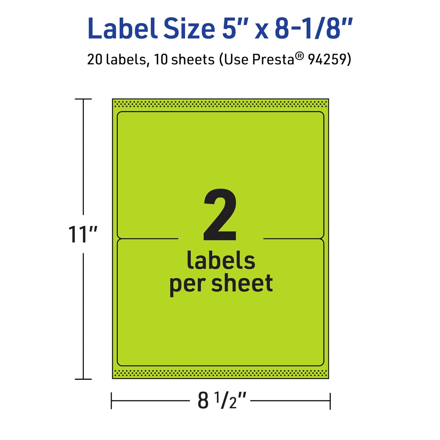 Avery Printable Rectangle Labels, Sure Feed Technology, 5" x 8-1/8", Bright Green, Laser/Inkjet Printable