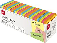 Office Depot® Brand Sticky Notes, With Storage Tray, 3" x 3", Assorted Neon Colors, 100 Sheets Per Pad, Pack Of 24 Pads