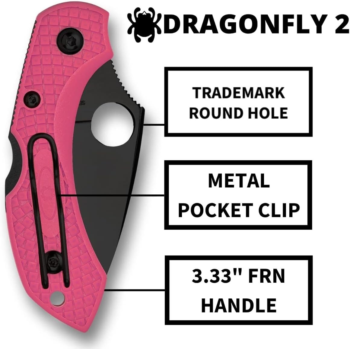 Spyderco Dragonfly 2 Lightweight EDC Folding Pocket Knife with 2.30" Black Steel Blade and Pink FRN Handle