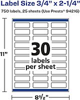 Avery Glossy White Rectangle Labels, Sure Feed Technology, 0.75" x 2.25", Print-to-The-Edge, Permanent Adhesive, Laser/Inkjet Printable