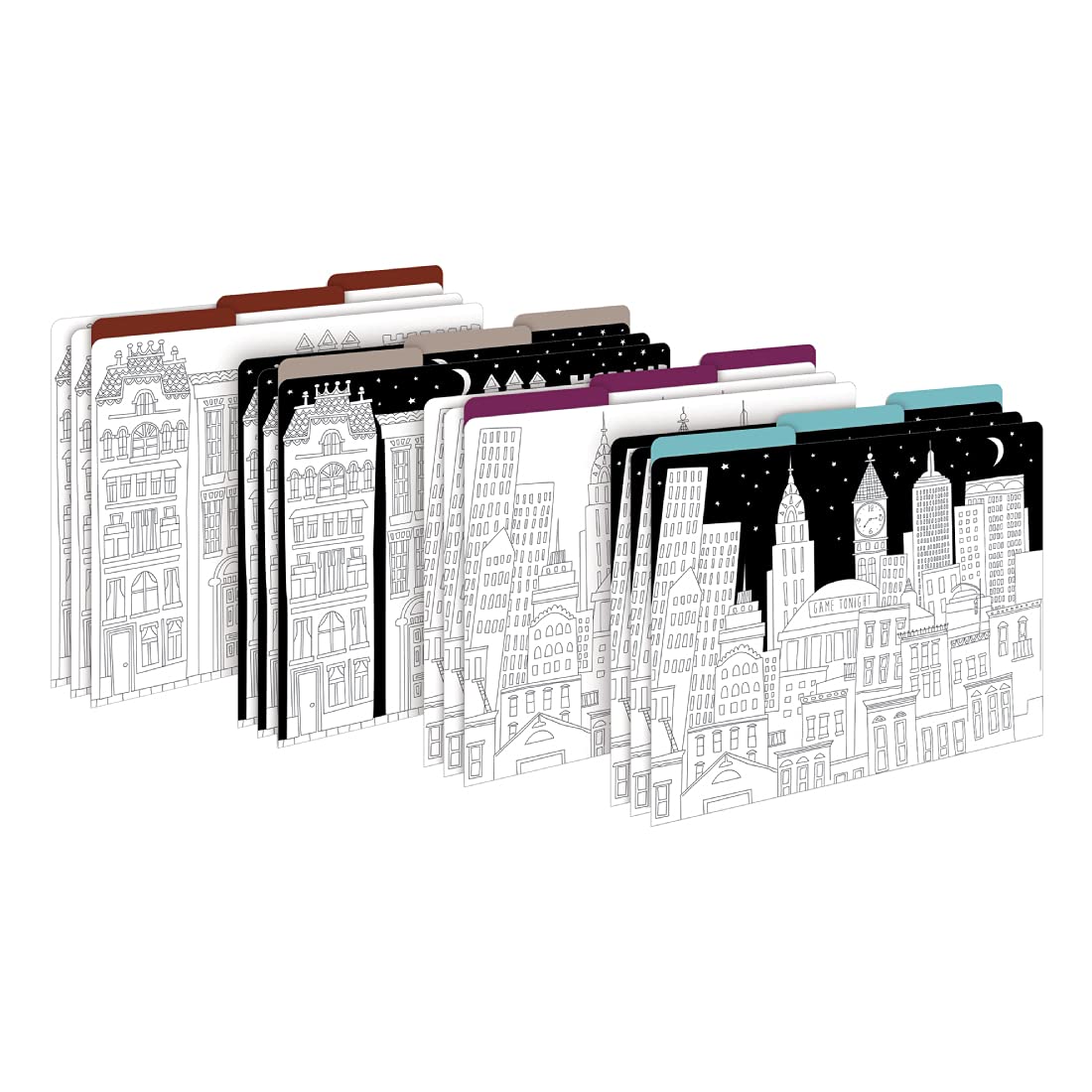 Barker Creek Designer File Folders Set of 12, Color Me! Cityscapes, Multi-Design, Adult Coloring Book Style, Letter Size