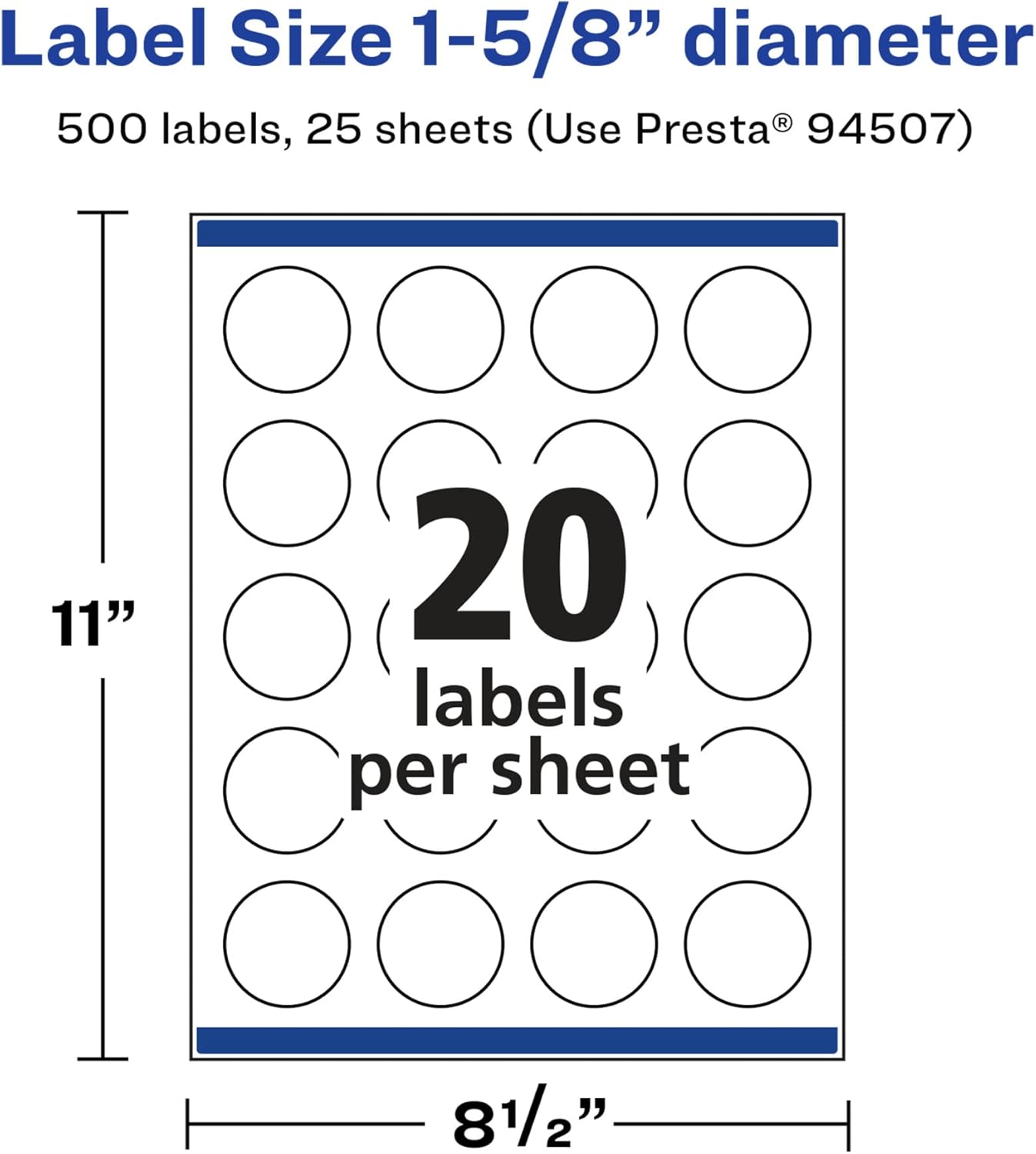 Avery Glossy White Round Labels Sure Feed 1-5/8" Diameter