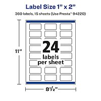 Avery Matte White Removable Rectangle Labels, Sure Feed Technology, Print-to-The-Edge, 1" x 2", 360 Removable Labels, Laser/Inkjet Printable 360 labels