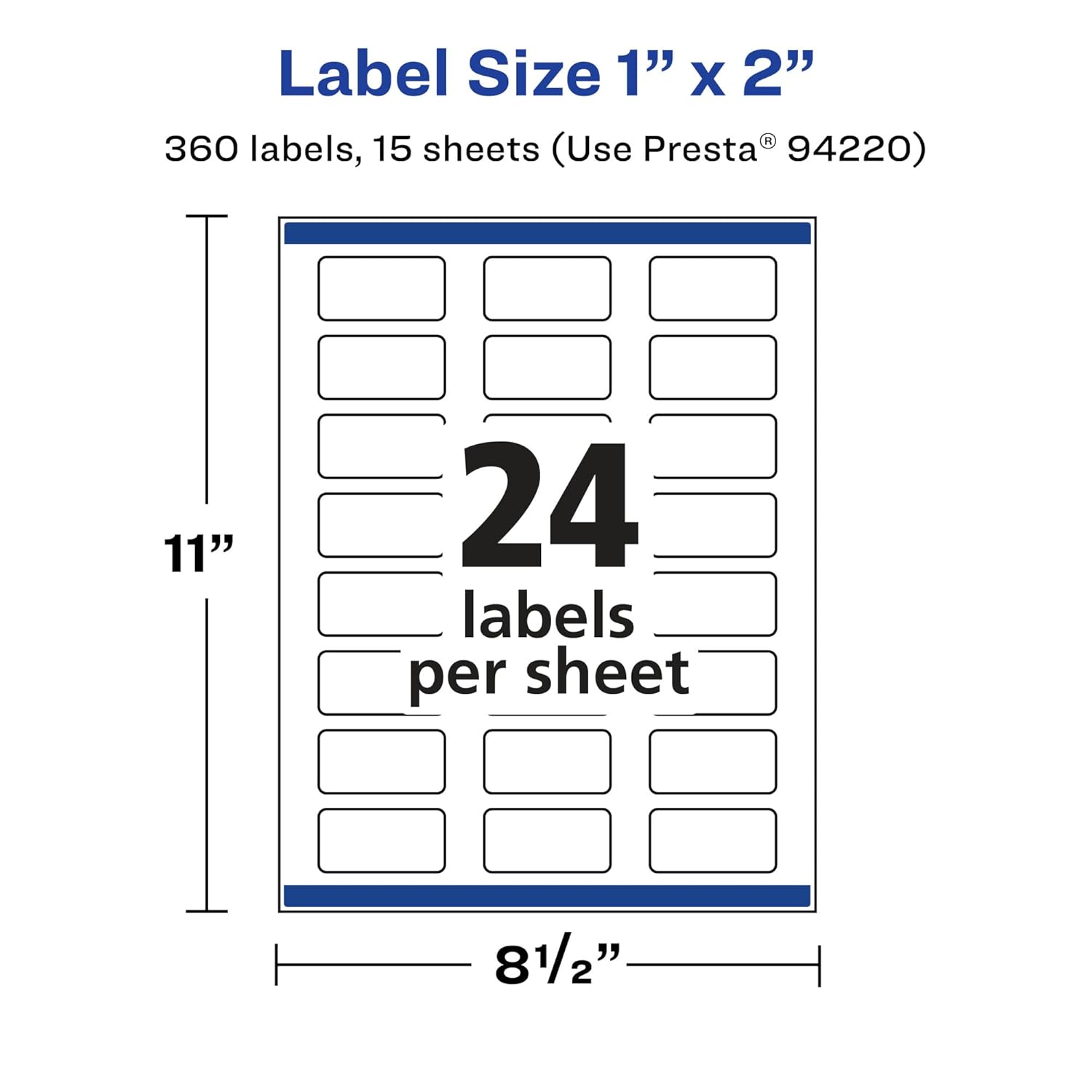 Avery Matte White Removable Rectangle Labels, Sure Feed Technology, Print-to-The-Edge, 1" x 2", 360 Removable Labels