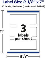 Avery Glossy Clear Rectangle Labels, Sure Feed Technology, 2.5" x 7", 30 Glossy Clear Labels, Print-to-The-Edge, Laser/Inkjet Printable