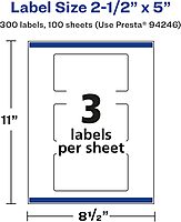 Avery Glossy White Rectangle Labels, Sure Feed Technology, 2.5" x 5", Print-to-The-Edge, Permanent Adhesive, Laser/Inkjet Printable