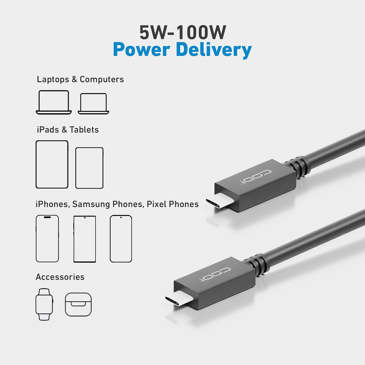 CODi 3ft USB-C to USB-C Cable – USB 3.2 Gen 2, 100W PD Charging, 10Gbps Data Transfer, 4K@60Hz Video Support
