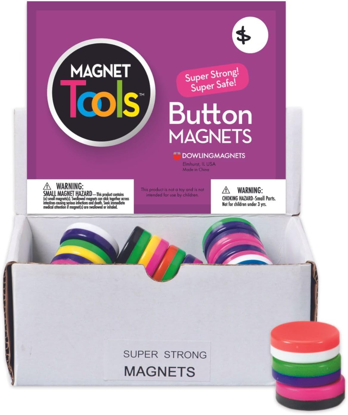 Dowling Magnets Chunky Magnets, Button, 1 1/8in, Assorted Colors, Box Of 40