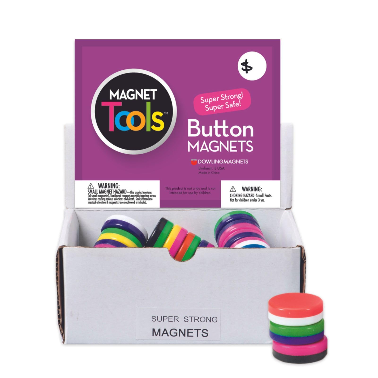 Dowling Magnets Chunky Magnets, Button, 1 1/8in, Assorted Colors, Box Of 40