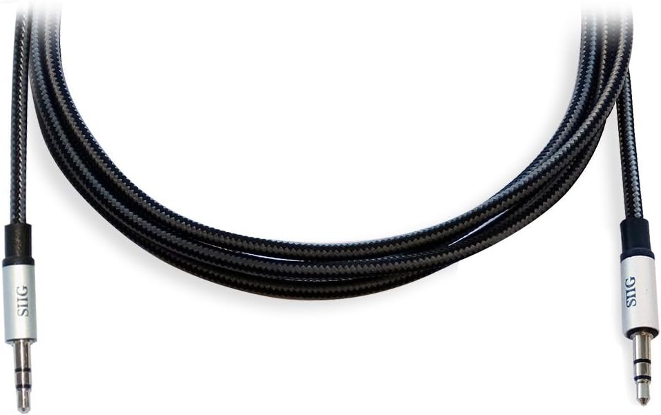 SIIG 10 Feet (3M) Fabric Woven Braided 3.5mm Stereo Aux Extension Cable for Smartphones or Tablets, Durable and Tangle-free, Male to Male, (CB-AU0B12-S1)