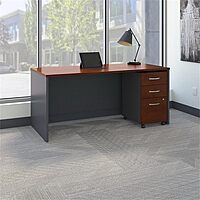Bush Business Furniture Series C 66W x 30D Office Desk with Mobile File Cabinet in Hansen Cherry Hansen Cherry 66W x 30D