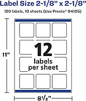 Avery Glossy White Square Labels, Sure Feed Technology, 2-1/8" x 2-1/8", 120 Glossy White Labels, Print-to-The-Edge