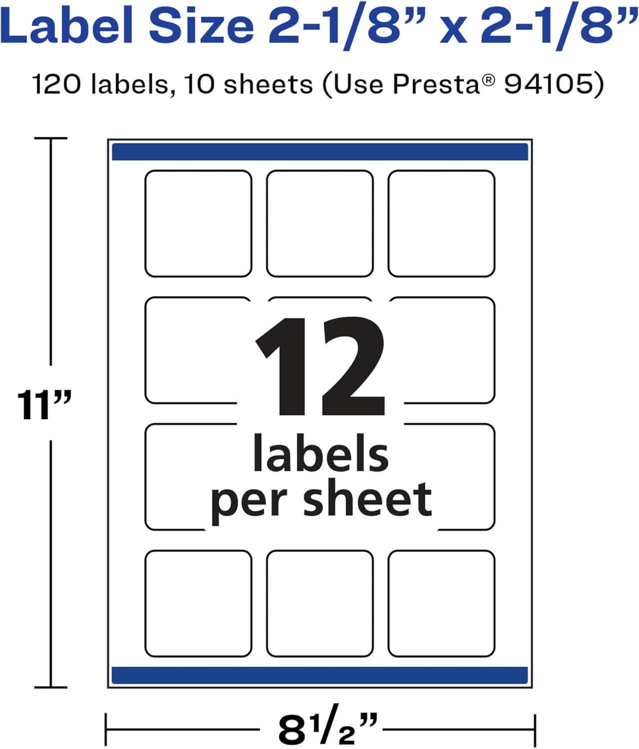 Avery Glossy White Square Labels, Sure Feed Technology, 2-1/8" x 2-1/8", 120 Glossy White Labels, Print-to-The-Edge