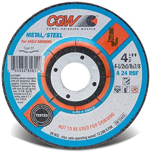 Depressed Center Wheel, 4 1/2 in Dia, 1/8 in Thick, 5/8 in Arbor, Aluminum