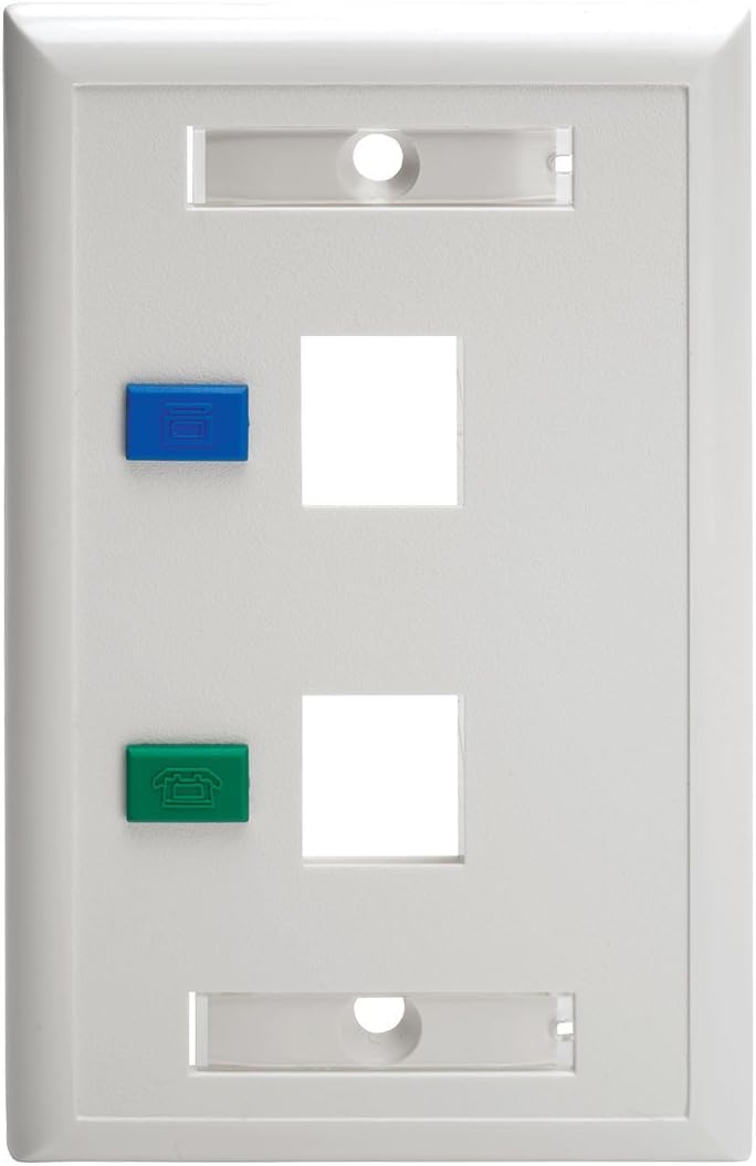 Tripp Lite Dual Outlet RJ45 Universal Keystone Face Plate / Wall Plate White, 2-Port(N042-001-WH)