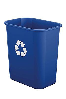 Suncast Commercial Desk-Side Resin Trash Cans With Recycle Label, 3 Gallons, Blue, Set Of 12 Cans