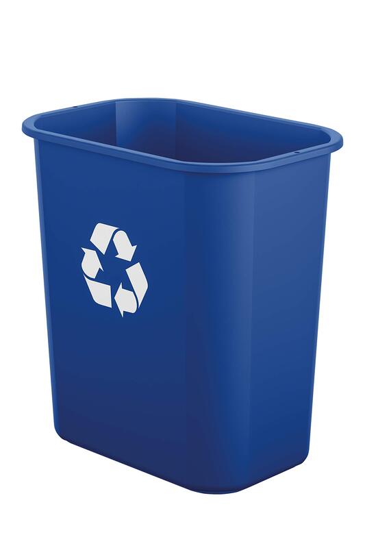 Suncast Commercial Desk-Side Resin Trash Cans With Recycle Label, 3 Gallons, Blue, Set Of 12 Cans
