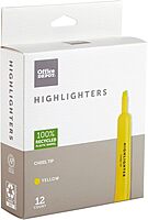 Office Depot Brand Chisel-Tip Highlighters, 100% Recycled Plastic Barrel, Fluorescent Yellow, Pack Of 12