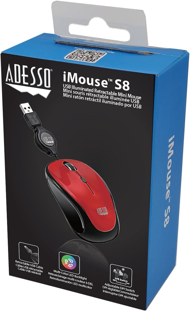 Retractable Mini Mouse iMouse S8B with Built-in Scroll Wheel, Adjustable DPI, Multi-Color LED Backlight