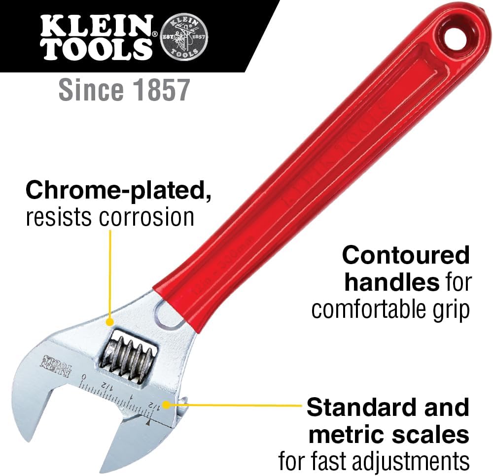 Klein Tools D507-12 Adjustable Drive Wrench, Forged with Extra Capacity Jaw and High Polish Chrome Finish