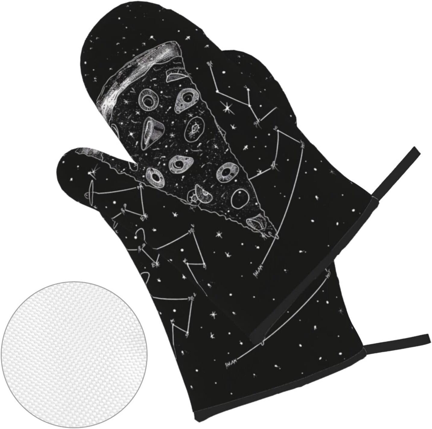 Pizza Constellation Oven Mitts and Pot Holders Set of 4 - Heat Resistant, Waterproof Fabric - Ideal for Kitchen, Baking