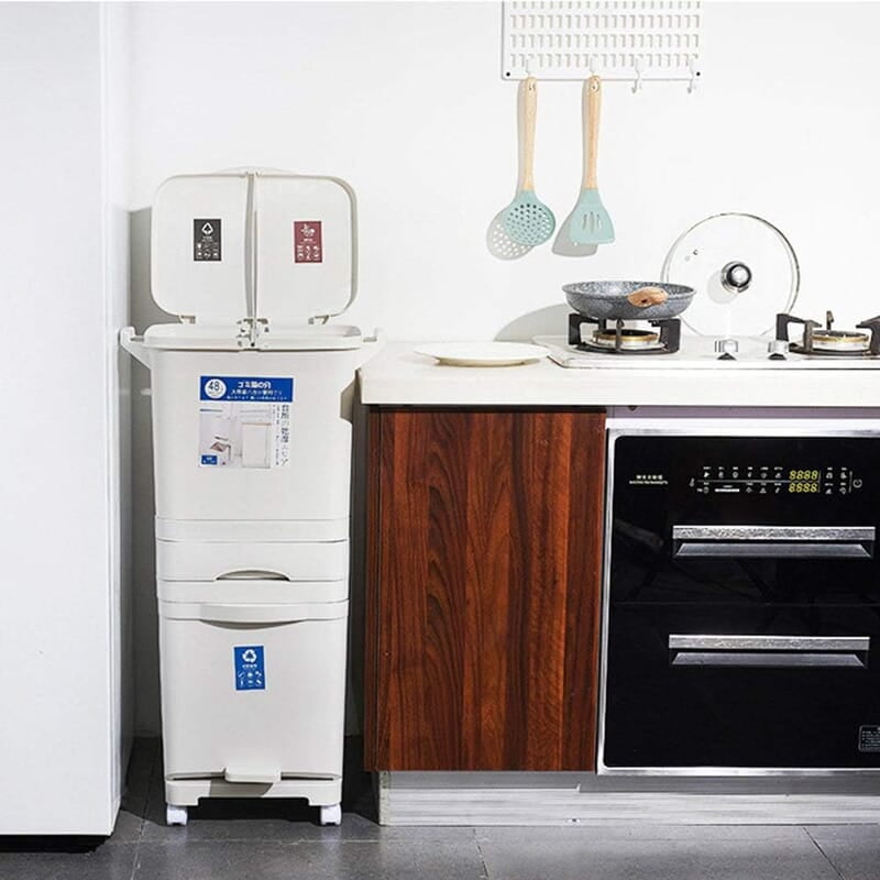 45L 2 COMPARTMENTS REFUSE BIN /TRASH CAN  WITH ANTI ODOUR  LID AND 2 LAYERS STORAGE