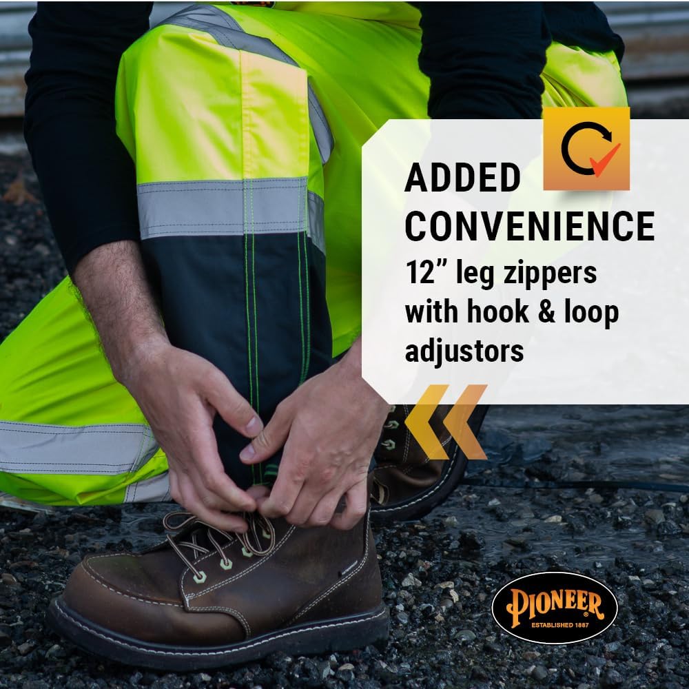 Pioneer Hi Vis Ripstop Waterproof Bib Pants/Overalls for Men - Reflective Safety Work Rain Pants
