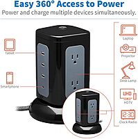 Tripp Lite TLP606UCTOWER Surge Protector Tower with USB Ports, 1800 Joules, 6-Outlets, 3 USB-A + 1 USB-C, 8ft Cord, Desk Accessory Charging Tower, Dorm Essentials, Tower Power Strip with Surge
