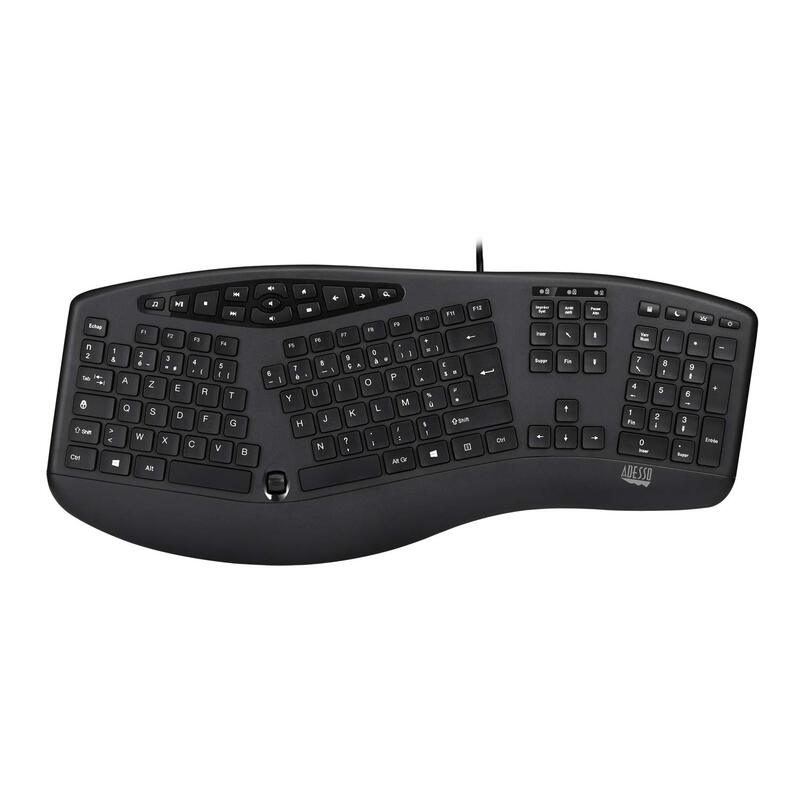 AKB-160UB Wired Ergonomic Keyboard with Integrated Palm Rest, Chiclet Keycaps, and Multimedia Hotkeys