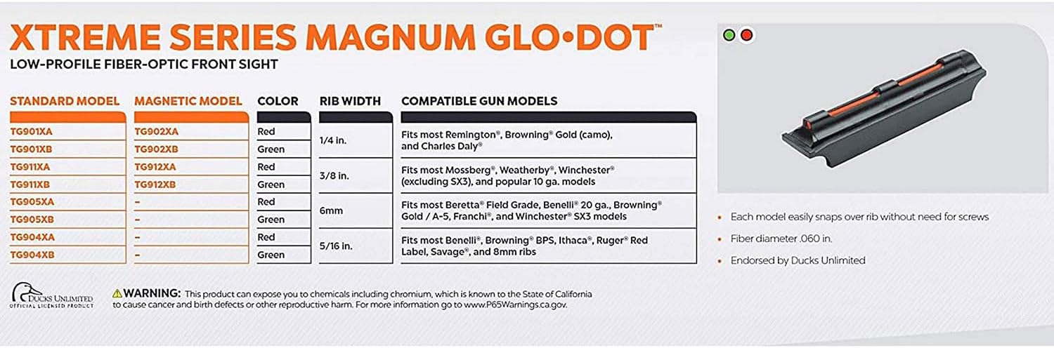 TruGlo Fiber Optic Front Magnum Glo-Dot Xtreme Series Sight, Green/Red, 1/4", 5/16", 3/8", 6mm Bid Width 3/8" RED