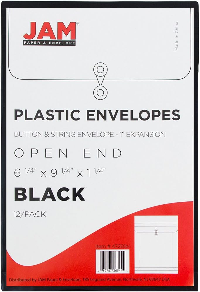 JAM PAPER Open-End Plastic Envelopes, Button & String