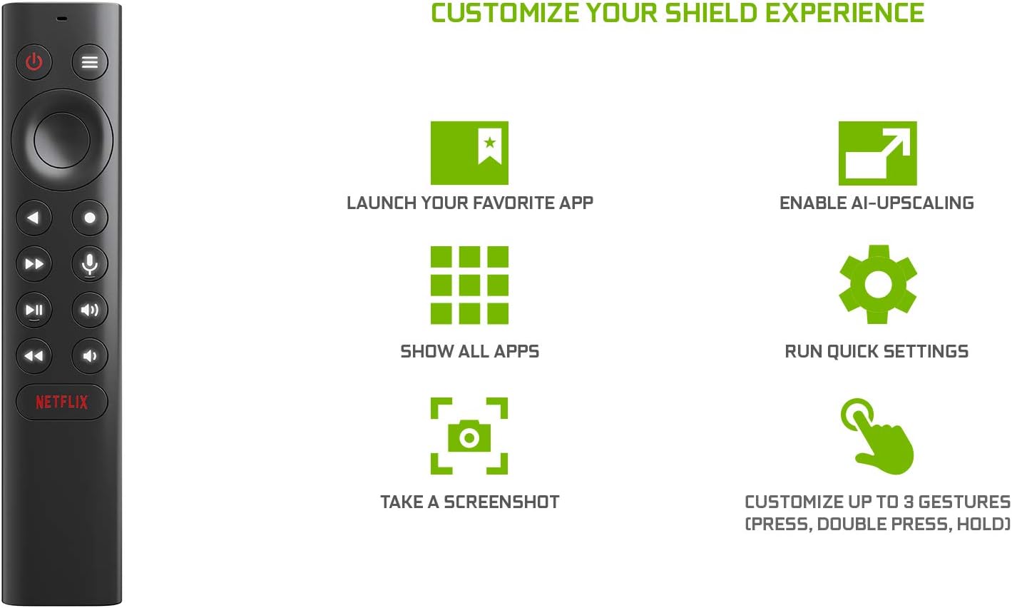 NVIDIA SHIELD Remote; Voice Search, Motion-Activated, Backlit Buttons, Customizable Menu Buttons